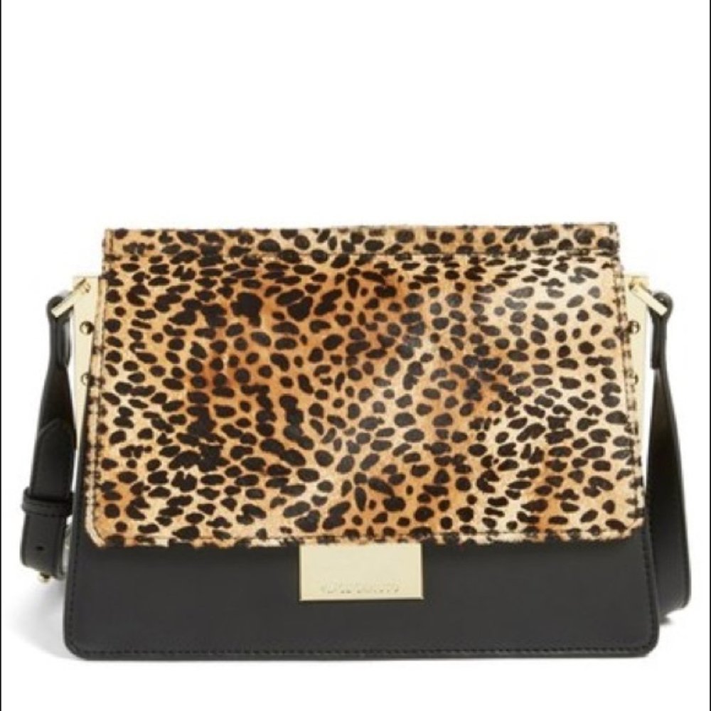 Vince Camuto Leopard Print Black Leather Purse Medium